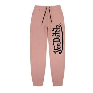 NWT Von Dutch Sweatpants Womens Medium Pink Jogger Velvet Black Logo